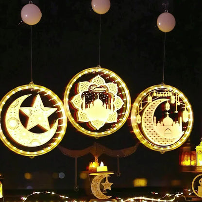 LED Ramadan Lanterns | Moon-Shaped, Multi-Style Hanging Lights for Festive Decoration, Battery-Powered (No Battery Included), Easy Hanging Installation