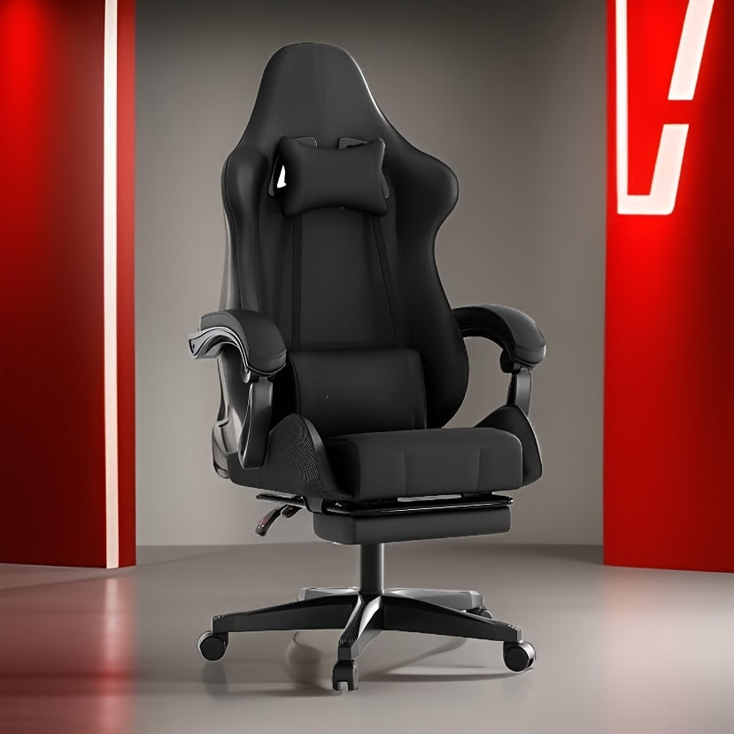 Ergonomic Gaming Chair – Adjustable High-Back Faux Leather Seat with Lumbar Support & Silent Casters, Black