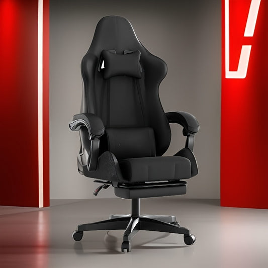 Ergonomic Gaming Chair – Adjustable High-Back Faux Leather Seat with Lumbar Support & Silent Casters, Black