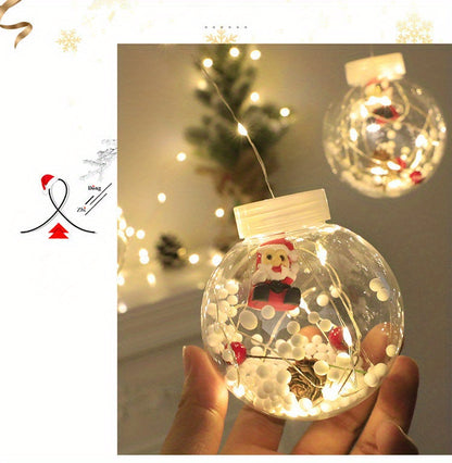 LED Christmas Curtain Lights – Wishing Ball & Snowman Hanging Decorations, Battery-Powered Indoor/Outdoor Holiday Light Set with Push-Button Control