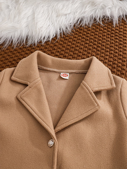 Girls’ 4-Piece Autumn/Winter Fashion Set – Button-Up Coat, Ribbed Long-Sleeve Top, Checkered Elastic-Waist Skirt & Matching Beret