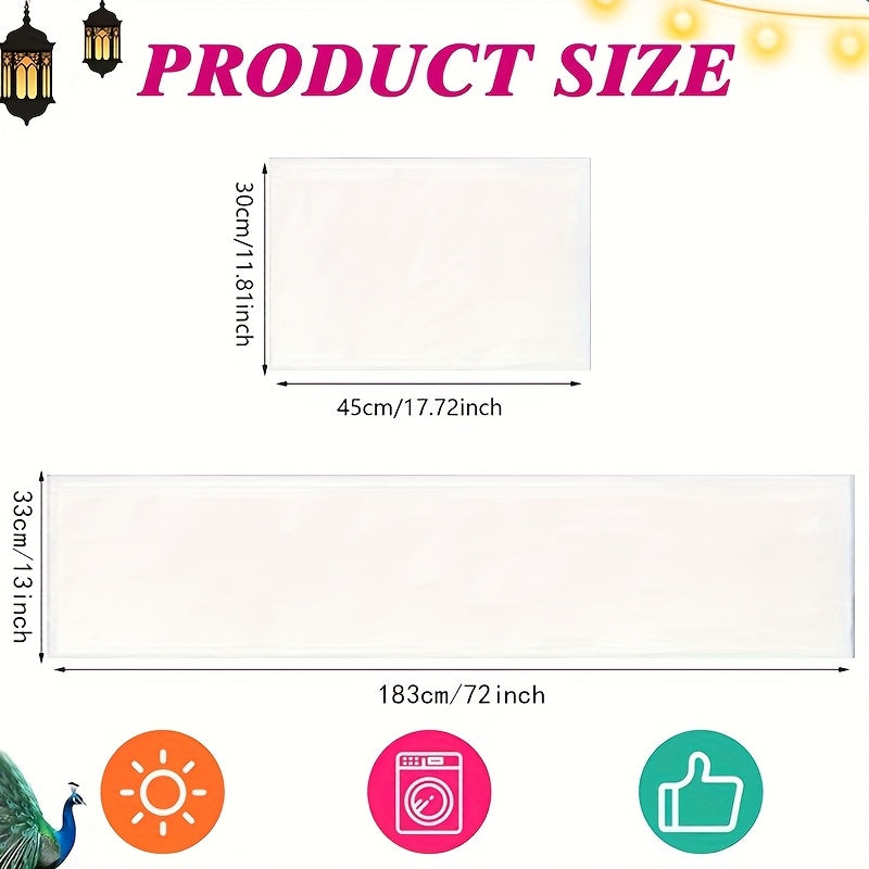 ٧ قطع من مفارش المائدة (٢٩.٩٧ × ٤٥.٠١ سم) + قطعة واحدة من مفرش الطاولة (٣٣.٠٢ × ١٨٢.٨٨ سم)، طقم مفرش طاولة رمضاني مكون من ٧ قطع - مصنوع من ألياف البوليستر بنقشة الهلال الذهبي والزهور، زينة منزلية مثالية لحفلات رمضان.