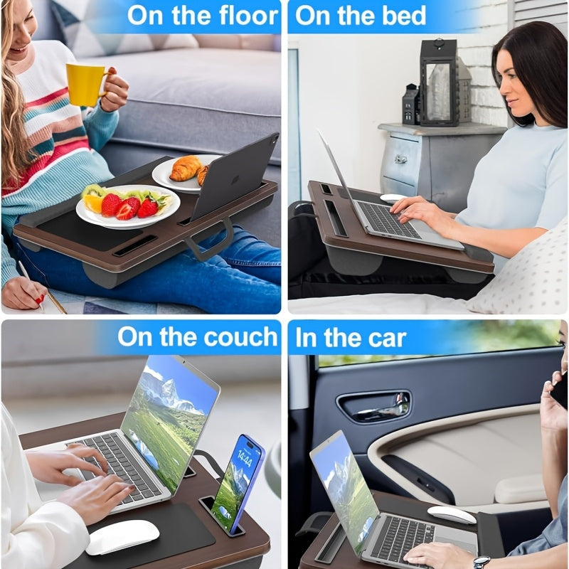 Portable Foldable Laptop Desk – Multifunctional Bed Table with Wrist Rest, Mouse Pad & Device Slots