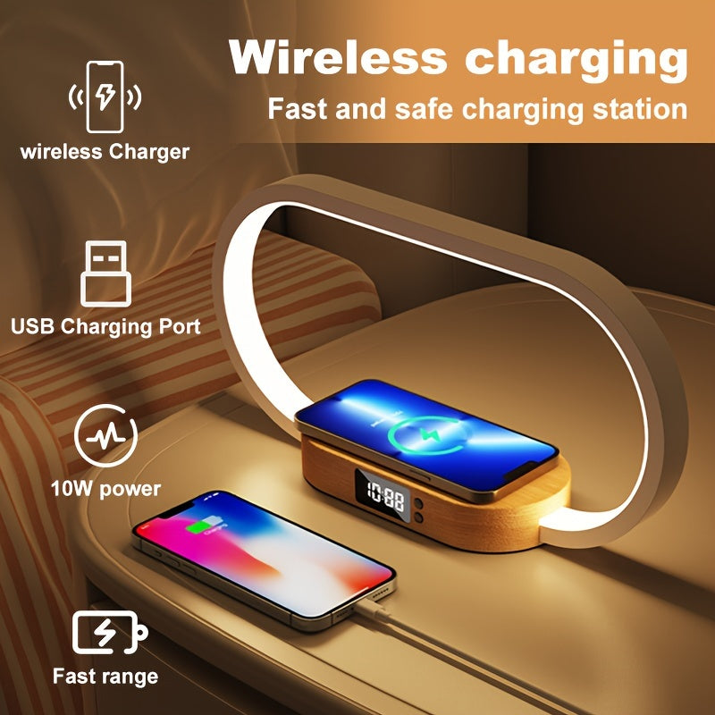 10W Fast Wireless Charging Station with Adjustable LED Desk Lamp, Night Light & Clock – Touch Control USB Charger for iPhone, Samsung & Smartwatches