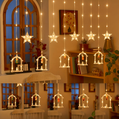 أضواء رمضان، أضواء ستائر رمضان، أضواء سلسلة LED رمضانية تعمل بمنفذ USB، أضواء ستائر على شكل هلال، أضواء ستائر على شكل قلعة قمرية، زينة منزلية للمهرجانات، أضواء دافئة ورومانسية مع 8 أوضاع إضاءة.