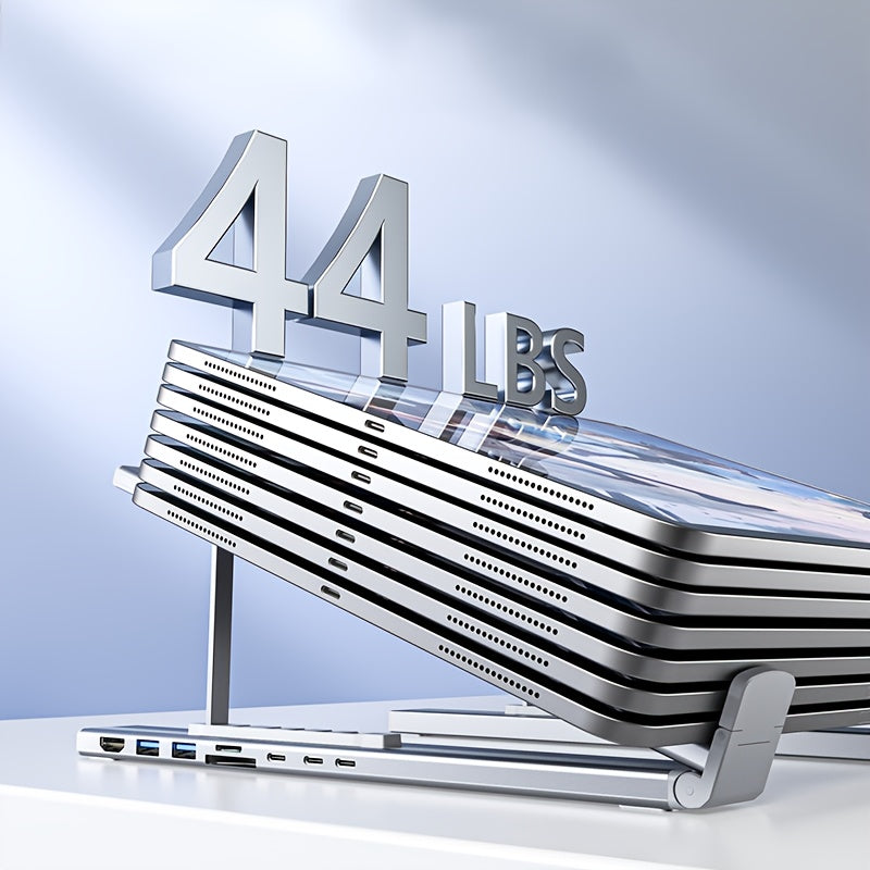 2025 Upgrade 8-in-1 USB-C Hub Laptop Stand – 100W PD Fast Charging, 4K HDMI, SD/TF, Dual USB 3.1 Ports, Sleek Design