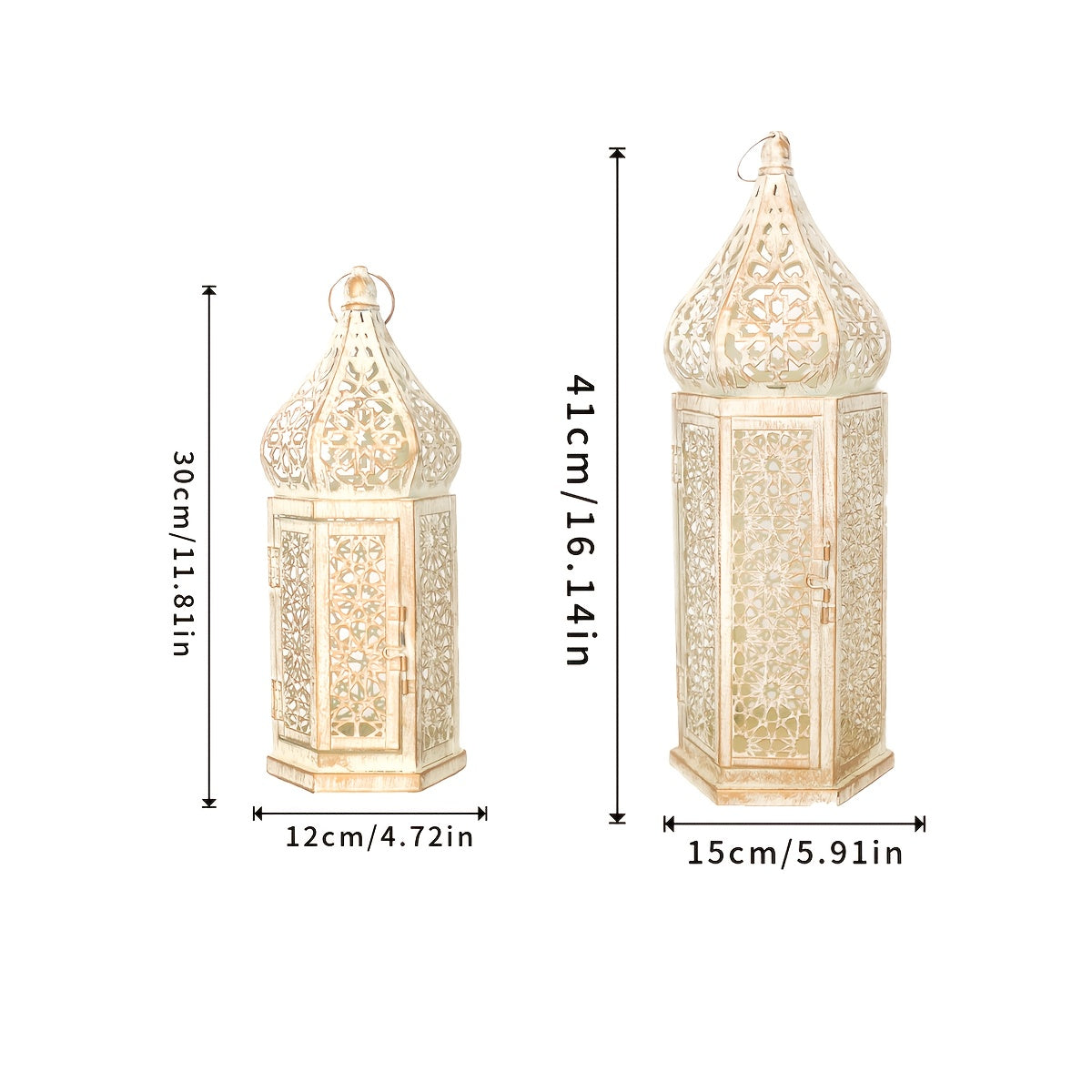 قطعتان من الشمعدانات المعدنية المغربية الكلاسيكية - حامل شموع ورف للمدفأة، مناسبان لتزيين المنزل. [الشموع غير متضمنة]