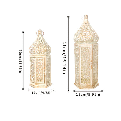 قطعتان من الشمعدانات المعدنية المغربية الكلاسيكية - حامل شموع ورف للمدفأة، مناسبان لتزيين المنزل. [الشموع غير متضمنة]