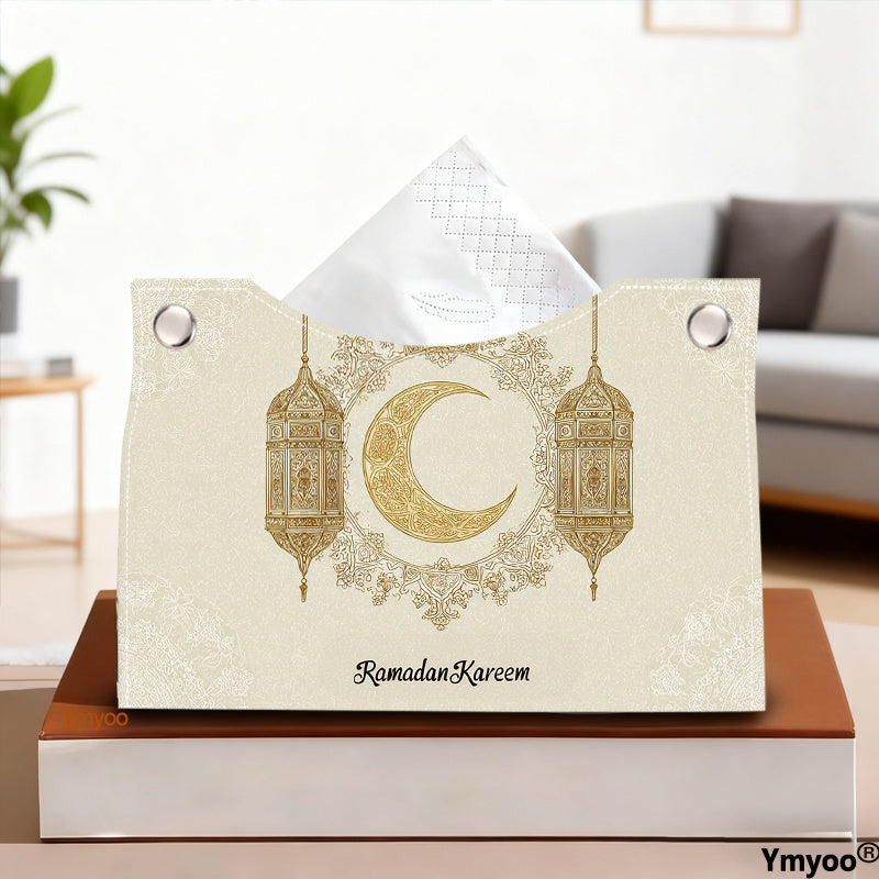 1pc Tissue Box Harmonious Ramadan Kareem Golden Crescent Lanterns Background Lattice for Boutique Showcase Winter Wedding Favor Cabin Surprise