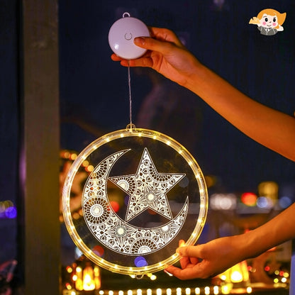 LED Ramadan Lanterns | Moon-Shaped, Multi-Style Hanging Lights for Festive Decoration, Battery-Powered (No Battery Included), Easy Hanging Installation
