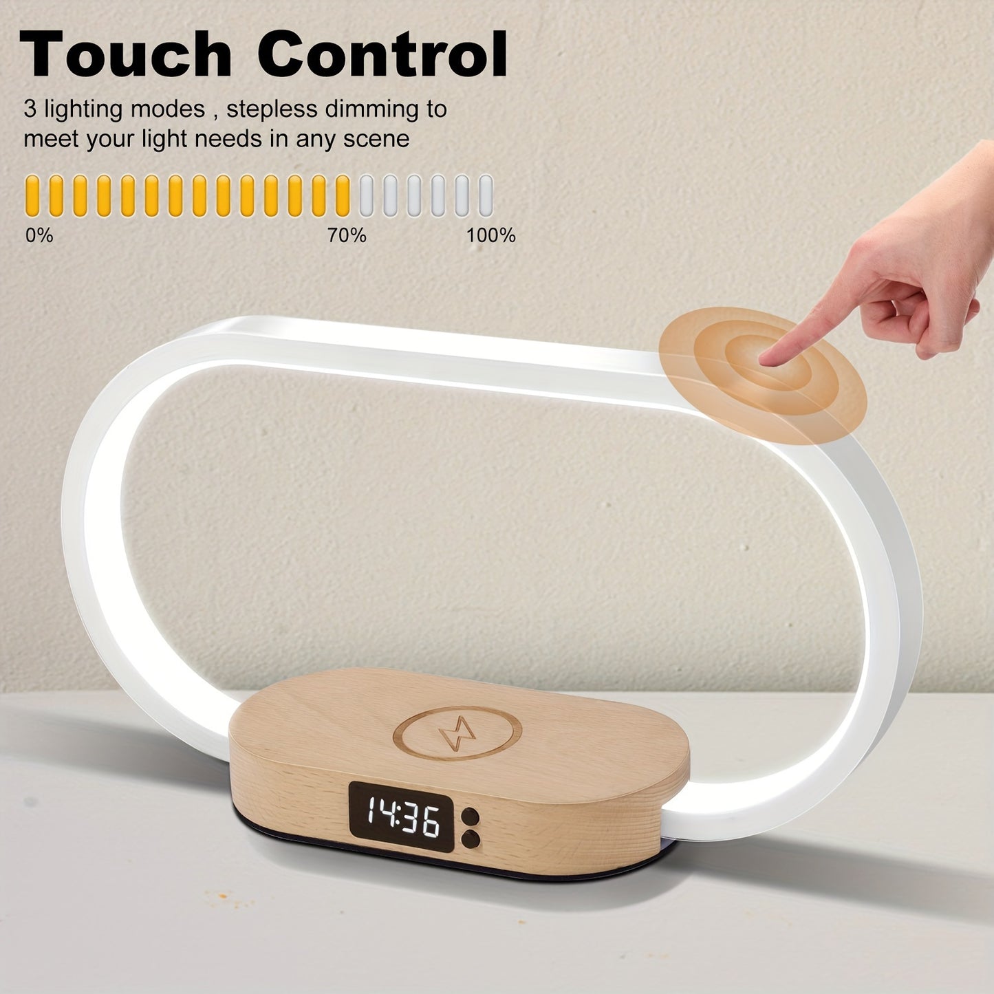 10W Fast Wireless Charging Station with Adjustable LED Desk Lamp, Night Light & Clock – Touch Control USB Charger for iPhone, Samsung & Smartwatches