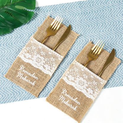 5pcs Burlap Fork Bags | Ramadan Mubarak Tableware, Islamic Muslim Party Decoration, Eid Al-Fitr and Eid Al Adha Gifts, Frohes Ramadan-Fest, Alles Gute zum Fastenbrecher-Fest, L'Aid al-Fitr Mubarak