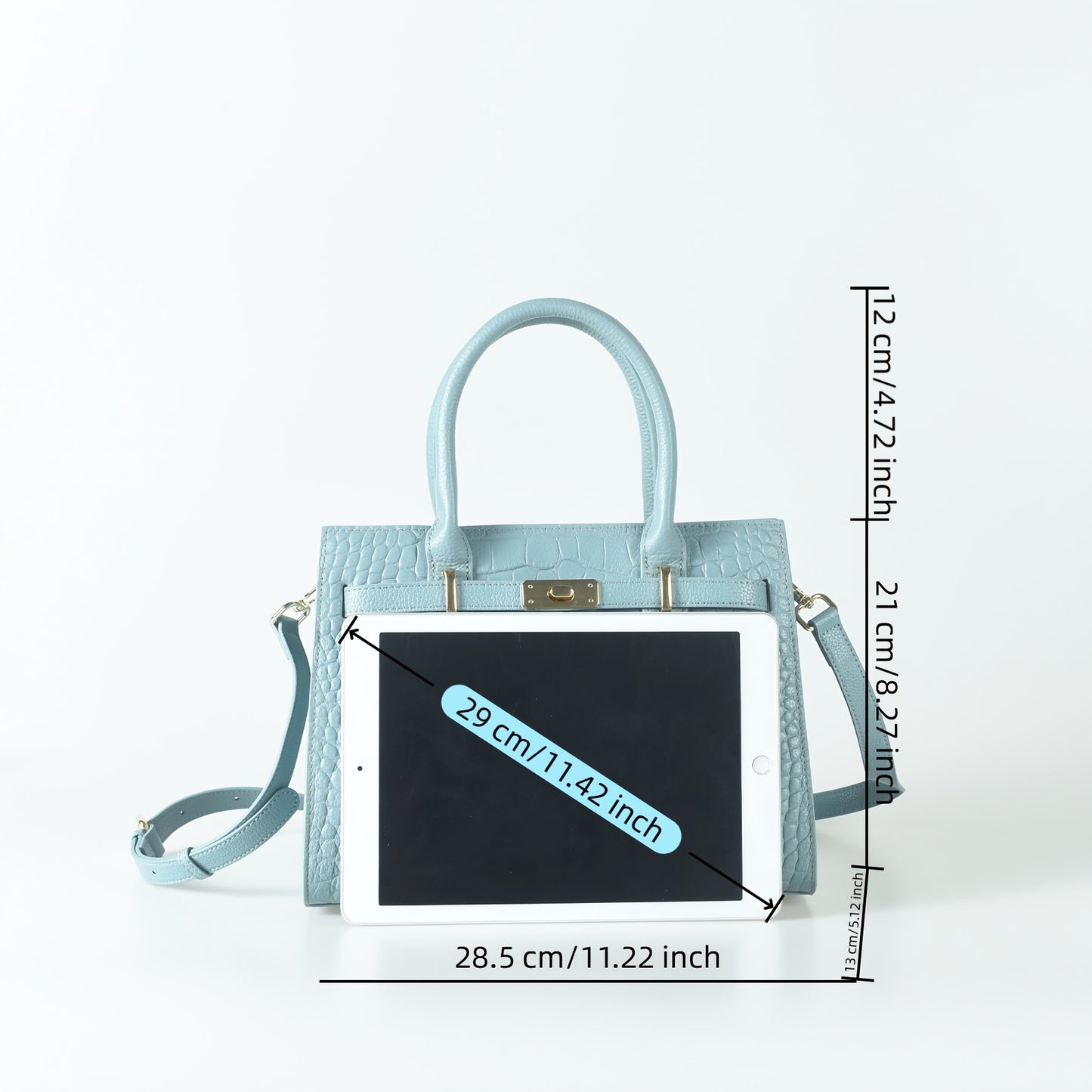 AKFU Women's Genuine Leather Handbag – Crocodile Texture Convertible Crossbody & Clutch with Detachable Strap