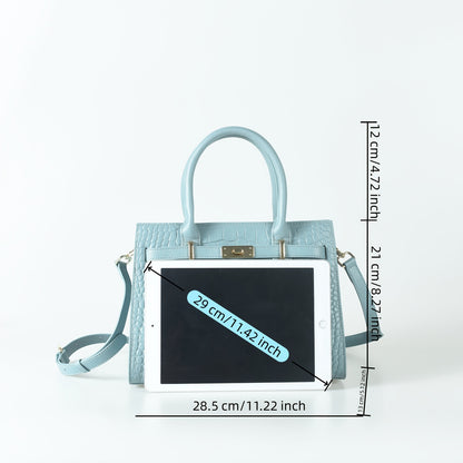 AKFU Women's Genuine Leather Handbag – Crocodile Texture Convertible Crossbody & Clutch with Detachable Strap