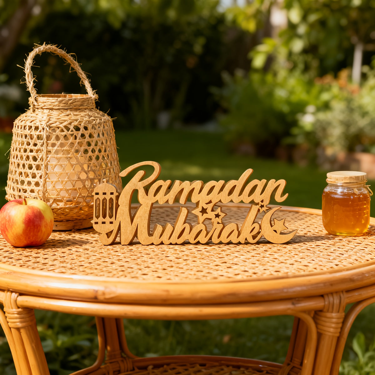 This Set of 2pcs Features Golden Wooden Decorations for Ramadan And Eid, Incorporating Symbols of Both "Ramadan Mubarak" And "Eid Mubarak." It Covers The Entire Period from Ramadan Blessings to Eid Celebrations, Suitable for