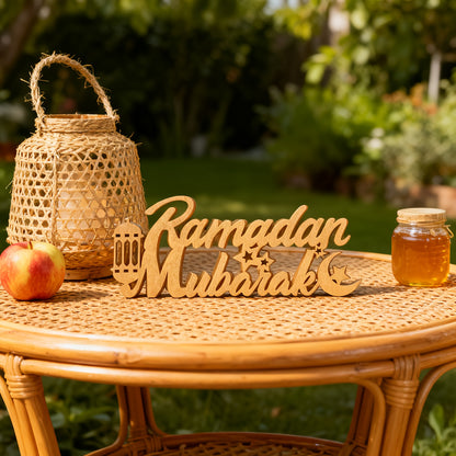 This Set of 2pcs Features Golden Wooden Decorations for Ramadan And Eid, Incorporating Symbols of Both "Ramadan Mubarak" And "Eid Mubarak." It Covers The Entire Period from Ramadan Blessings to Eid Celebrations, Suitable for
