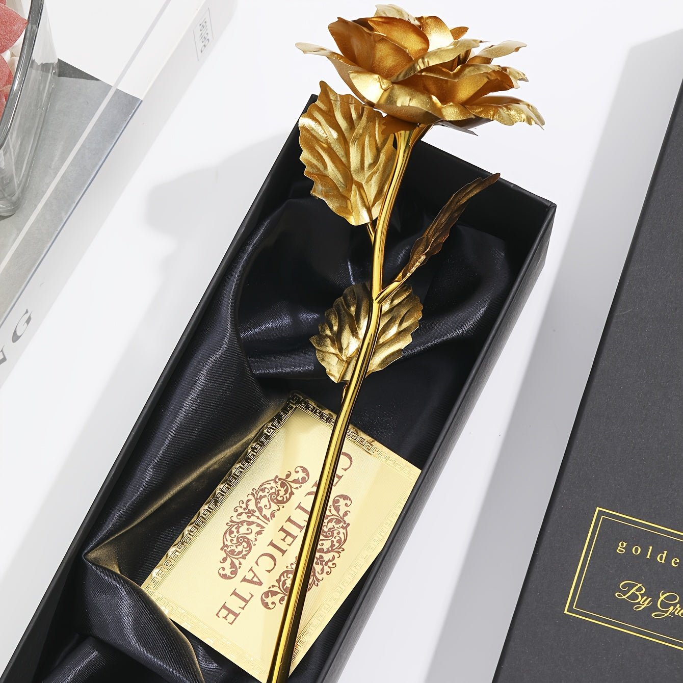 Golden Foil Rose Gift Box Set – Elegant Faux Rose Keepsake for Mother’s Day, Birthdays, Parties & Romantic Gifts