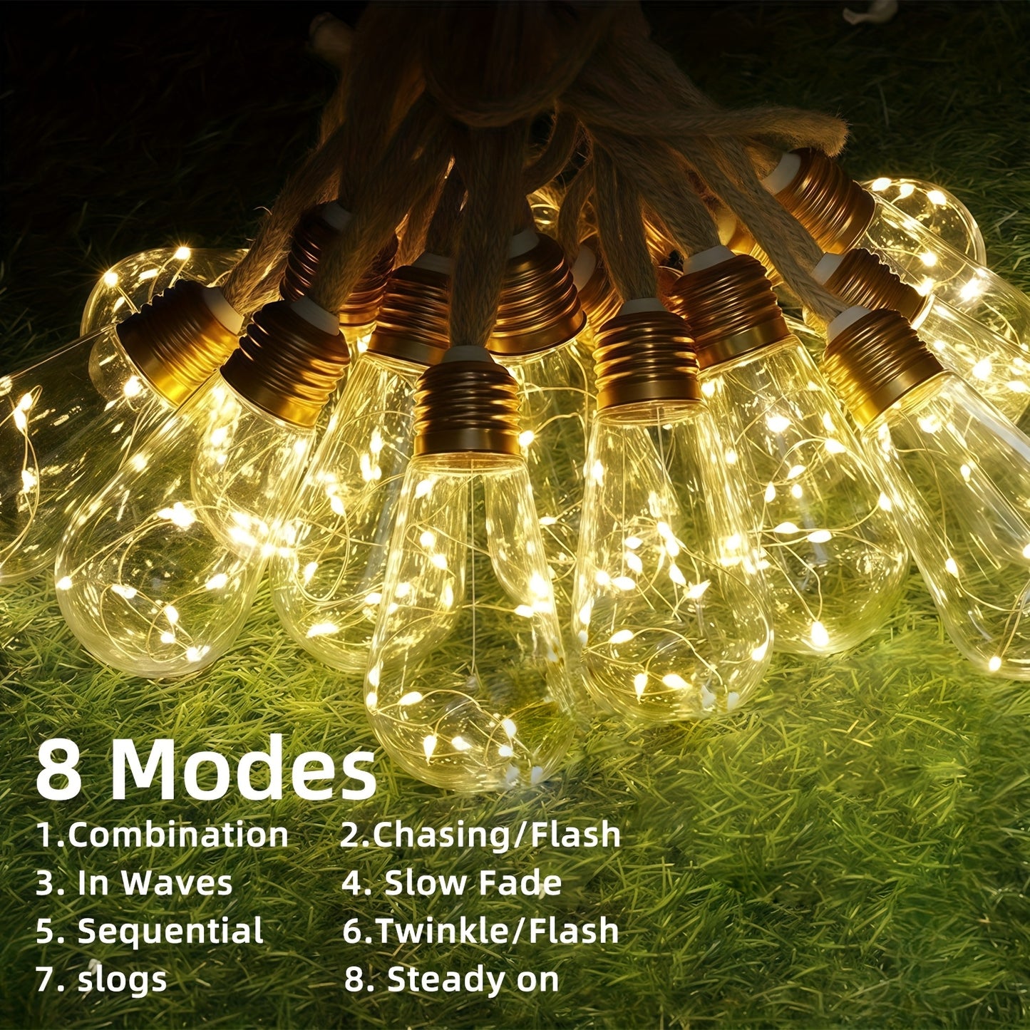 Solar Outdoor Fairy String Lights – 8-Mode LED Bulb Set (10/15/25 Bulbs) with Auto On/Off for Gardens, Fences, Parties, Weddings & Christmas Décor