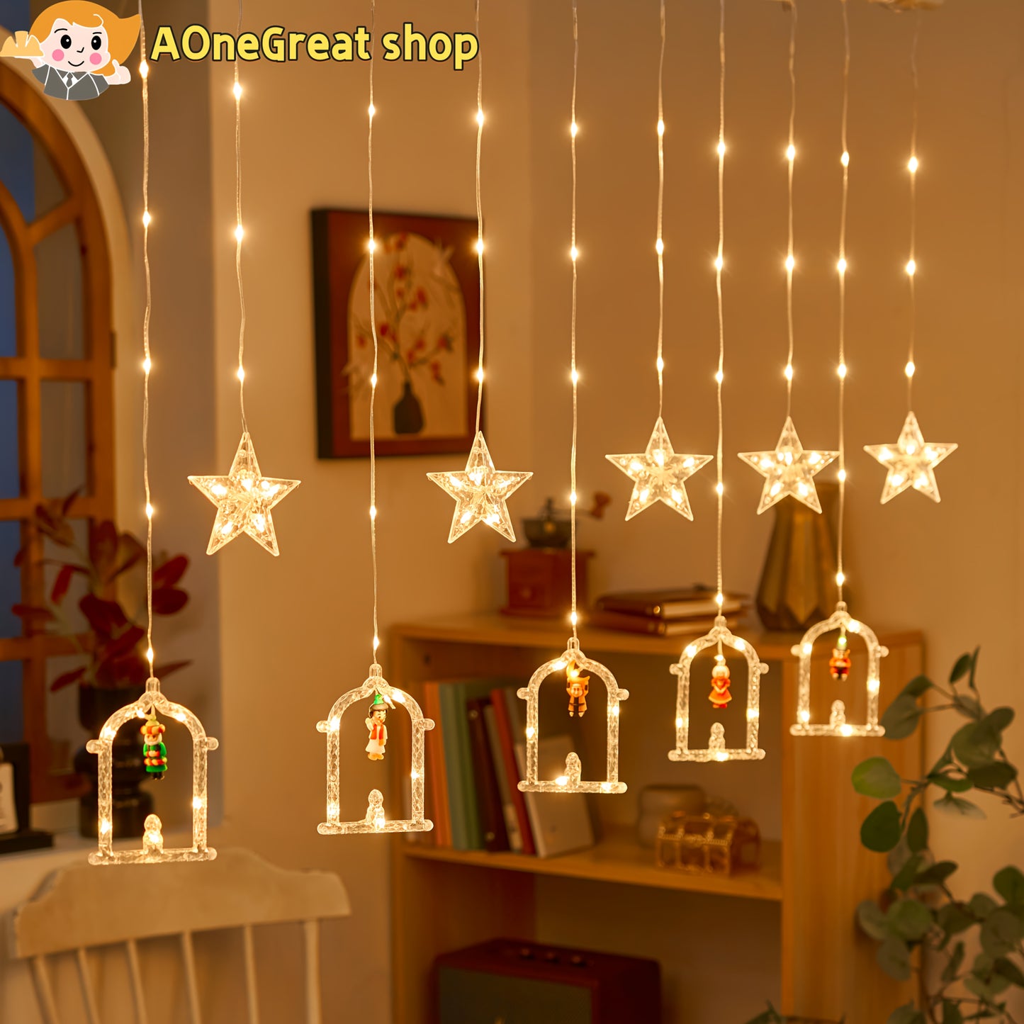 أضواء رمضان، أضواء ستائر رمضان، أضواء سلسلة LED رمضانية تعمل بمنفذ USB، أضواء ستائر على شكل هلال، أضواء ستائر على شكل قلعة قمرية، زينة منزلية للمهرجانات، أضواء دافئة ورومانسية مع 8 أوضاع إضاءة.