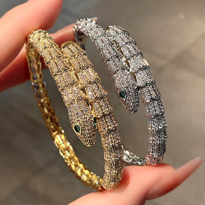 1pc Fashion Luxurious Synthetic Synthetic Zircon Snake-shaped Opening Bracelet for Men Women Iced out Bling Jewelry Animal Snake Bangle Intricate Detailing Design Suitable for Daily Matching