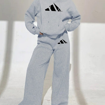 Women’s Winter Hooded Sweatshirt & Jogger Set – Casual Pullover with Letter Print, Pockets & Drawstring Waist