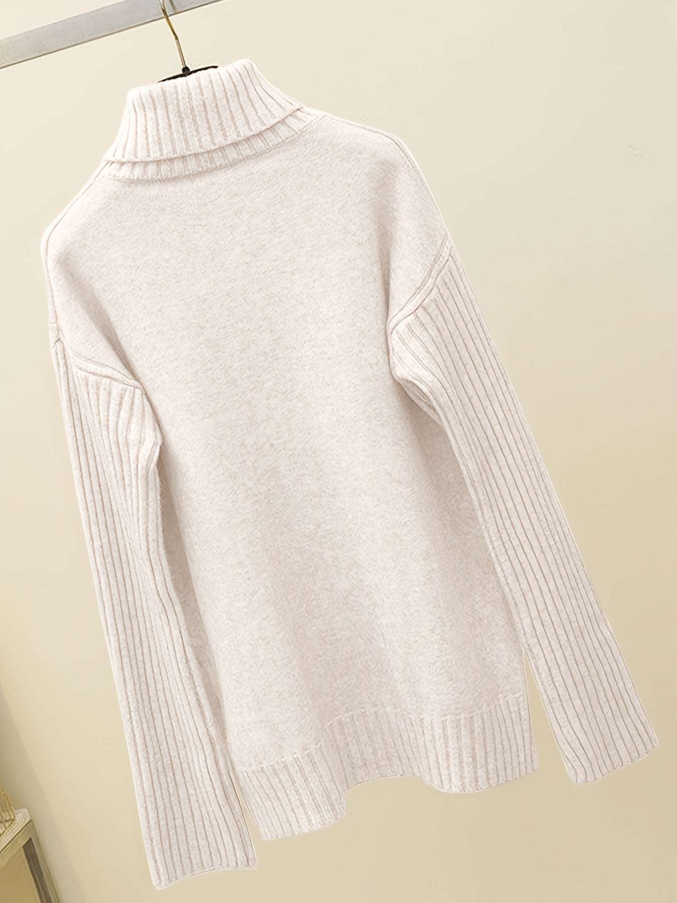 Autumn & Winter Sweater Set – Elegant High-Neck Top with Wide-Leg Pants, Solid Color Casual Chic Outfit