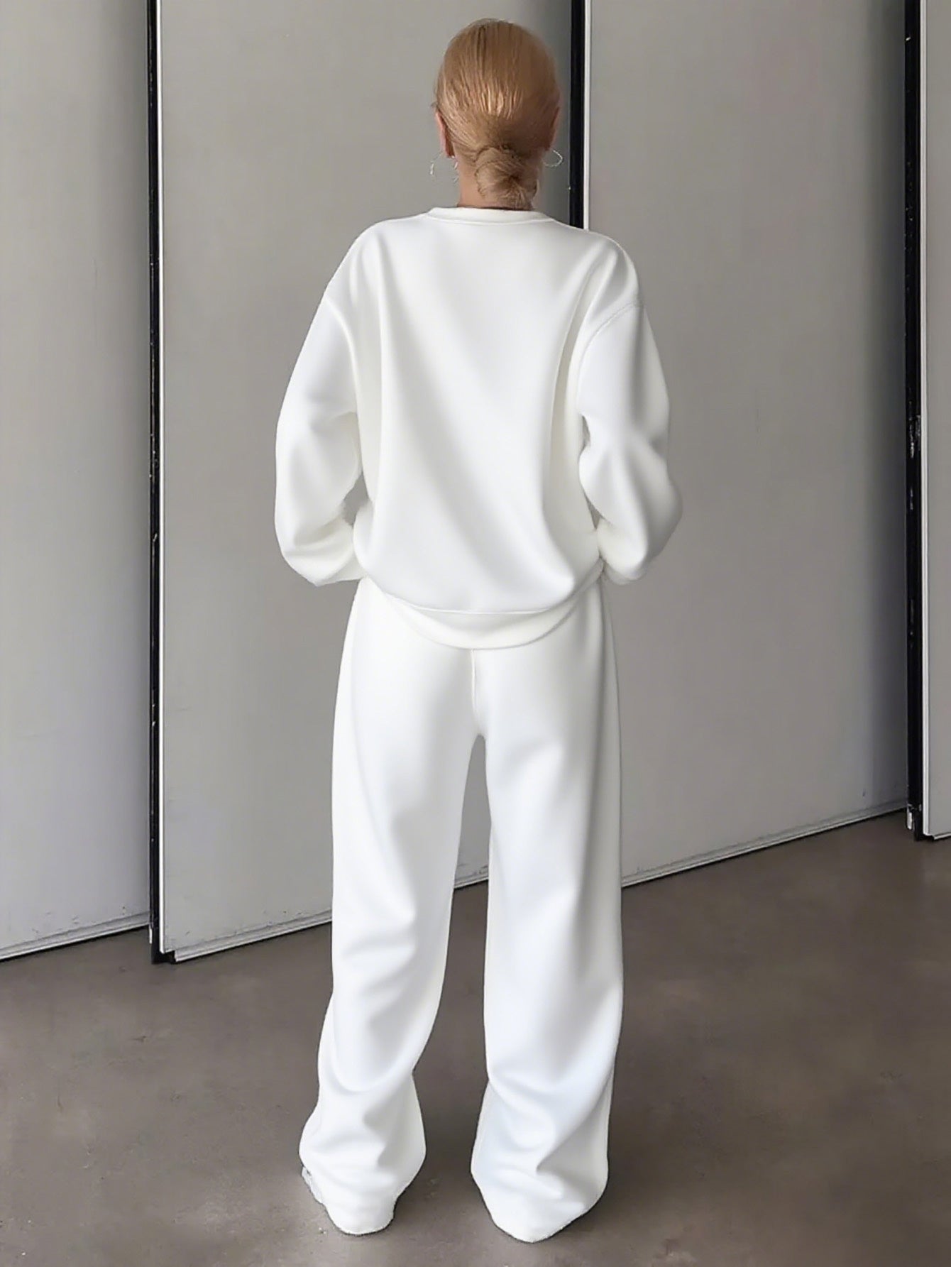 Letter Print Two Piece Set, Crew Neck Sweatshirt & Pants, Women's Clothing