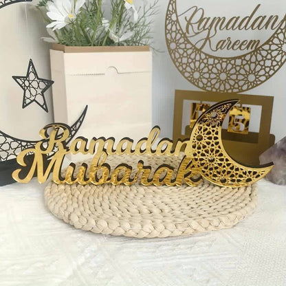 Islamic Desktop Decor - 2D Flat Elegant Acrylic Wooden, Perfect for Ramadan Kareem & Eid Mubarak, Ideal Muslim Gift