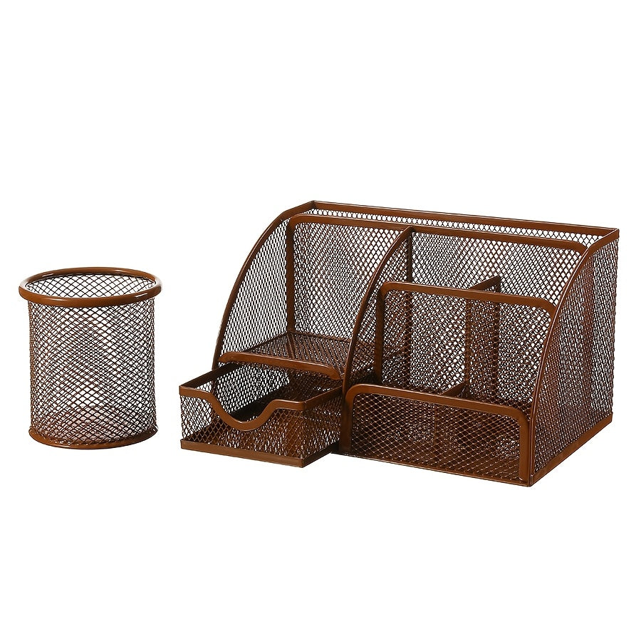 2-Piece Mesh Desk Organizer Set with Sticky Note Holder – Expandable Rustproof Iron Caddy for Home, Office & School Supplies (Black, Green, Pink, Purple)