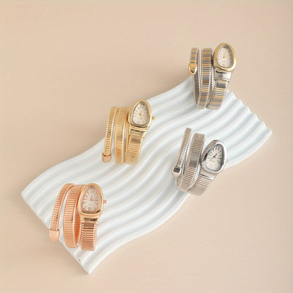 Bohemian Snake Quartz Watch – Stylish Flexible Coil Strap, Oval Case, Trendy Decorative Design, Perfect Gift for Women