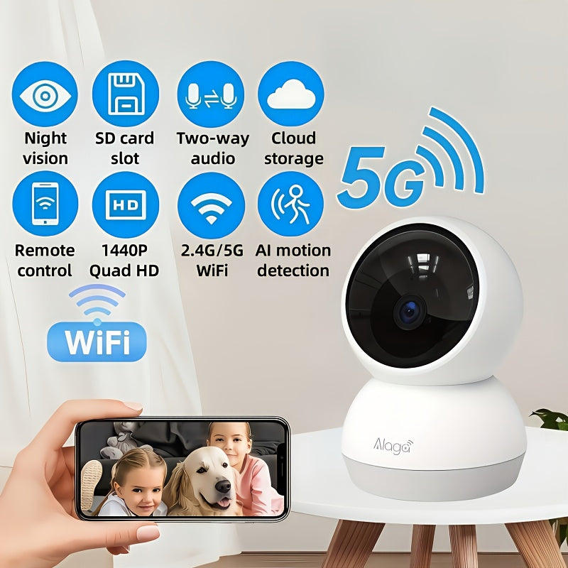 360° Panoramic 2K HD Security Camera – AI Motion Detection, Night Vision, 2.4G/5G WiFi, Google Assistant Compatible (Battery Not Included)