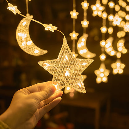 1pc Moon & Star LED String Lights, 8 Lighted Modes, 300cm/9.84ft USB Powered Fairy Light, Suitable for Ramadan, Eid Al-Fitr, Eid Al-Adha, Home, Bedroom, Living Room, Wall, Wedding, Birthday, Party, Family Gathering, Festival