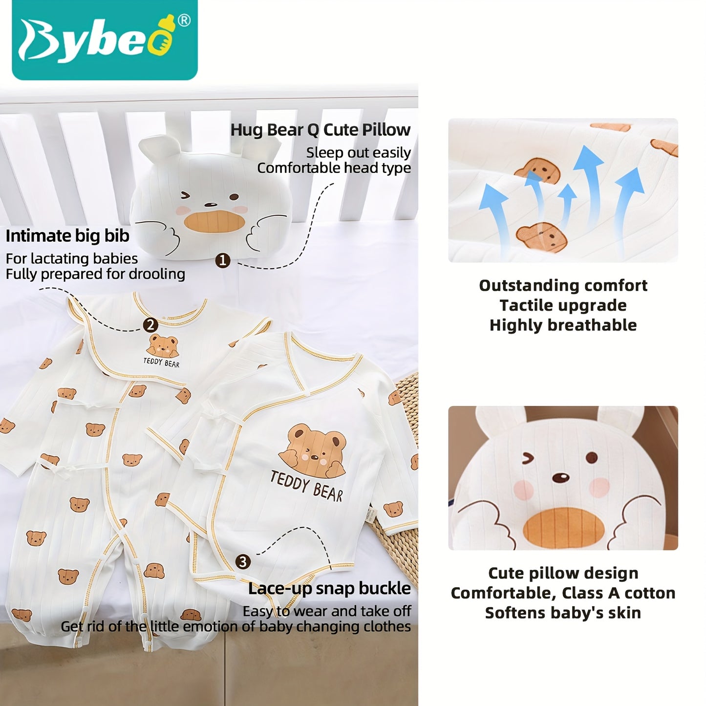 26-Piece Newborn Baby Clothing & Accessories Set – Soft Cotton White/Beige Layette with Brown Bear Designs, All-Season Unisex Gift Collection