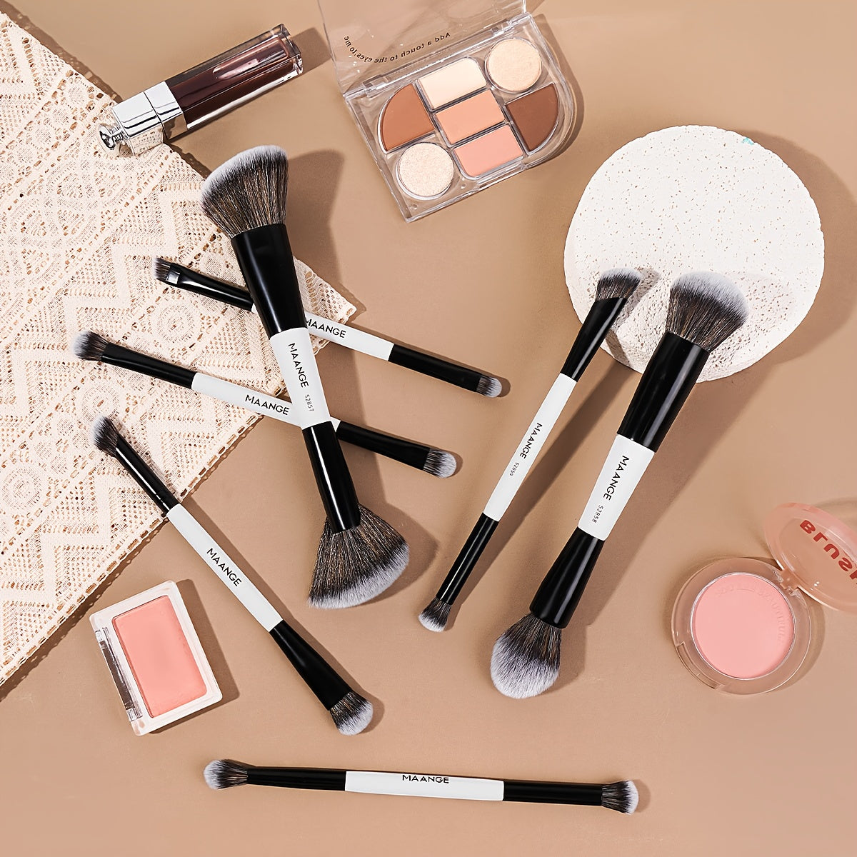 MAANGE 7-Piece Double-Head Makeup Brush Set – Soft Thick Bristles for Foundation, Powder, Blush & Travel-Friendly Beauty Application