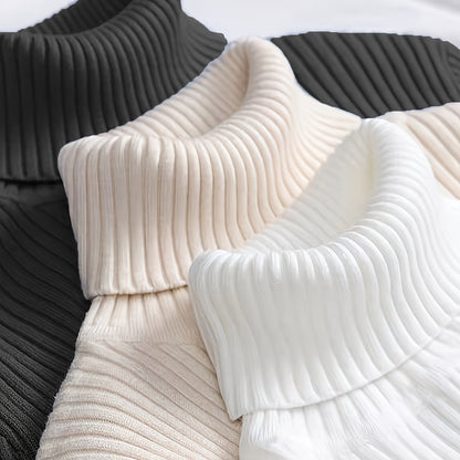 طقم سويت شيرت نسائي مكون من 3 قطع برقبة عالية - بلوفر حراري ناعم محبوك برقبة عالية للخريف والشتاء، وجزء علوي مريح متعدد الطبقات للمكتب أو الملابس غير الرسمية