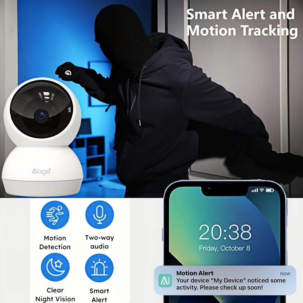 360° Panoramic 2K HD Security Camera – AI Motion Detection, Night Vision, 2.4G/5G WiFi, Google Assistant Compatible (Battery Not Included)