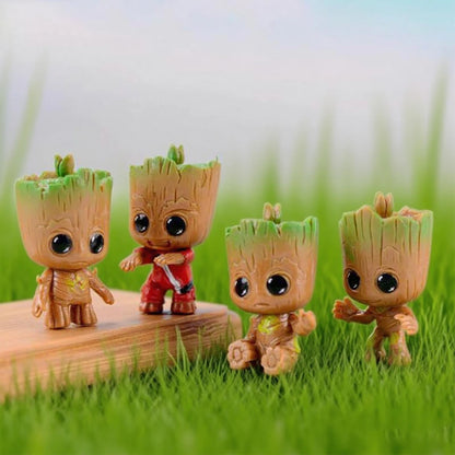 4pcs Set Mini Groot Cute Tree-Person Model Toys Adorable Baby Tree-Person Desktop Ornaments