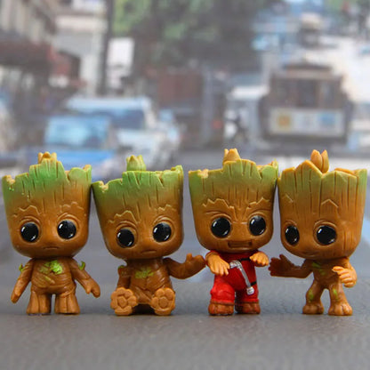 4pcs Set Mini Groot Cute Tree-Person Model Toys Adorable Baby Tree-Person Desktop Ornaments