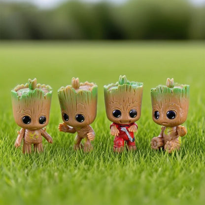 4pcs Set Mini Groot Cute Tree-Person Model Toys Adorable Baby Tree-Person Desktop Ornaments
