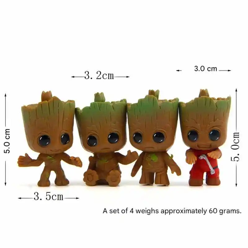 4pcs Set Mini Groot Cute Tree-Person Model Toys Adorable Baby Tree-Person Desktop Ornaments