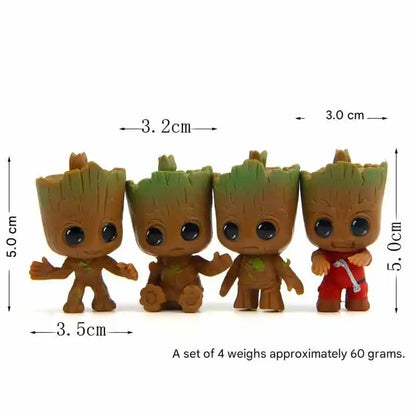 4pcs Set Mini Groot Cute Tree-Person Model Toys Adorable Baby Tree-Person Desktop Ornaments