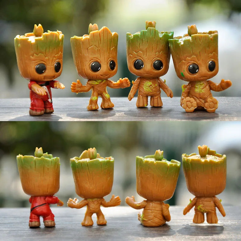 4pcs Set Mini Groot Cute Tree-Person Model Toys Adorable Baby Tree-Person Desktop Ornaments
