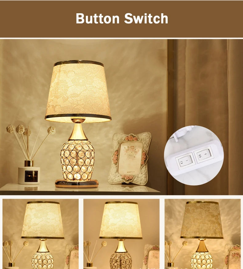European Crystal Table Lamp – Modern Romantic Bedside Light with Warm Glow & Elegant Decorative Design