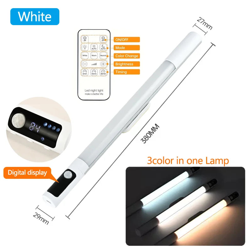 مصباح ليلي مزود بمستشعر حركة - مصباح مكتب وخزانة LED قابل لإعادة الشحن من النوع C مع شاشة رقمية 