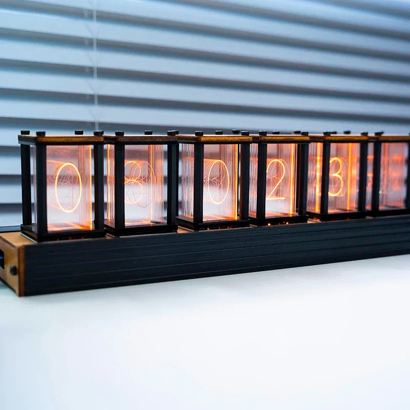 Luxury Nixie Glow Tube Clock – Wooden RGB Silent Digital Table Clock, Creative DIY Desktop Decoration & Gift