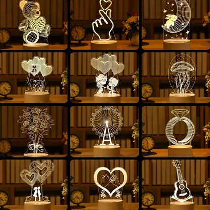 Romantic Love 3D Acrylic LED Lamp – Bedside Night Light for Home, Parties & Valentine’s Day Gifts