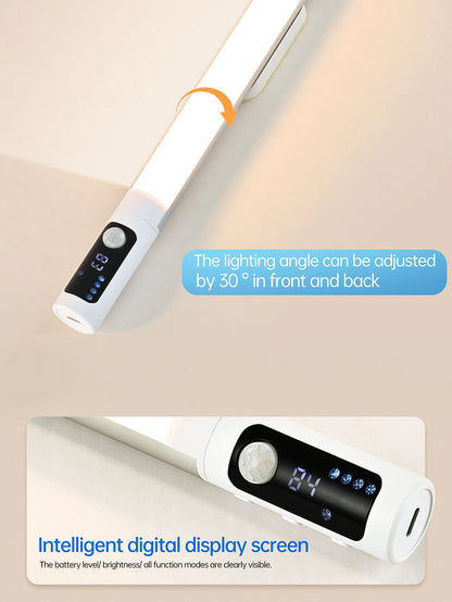 مصباح ليلي مزود بمستشعر حركة - مصباح مكتب وخزانة LED قابل لإعادة الشحن من النوع C مع شاشة رقمية 