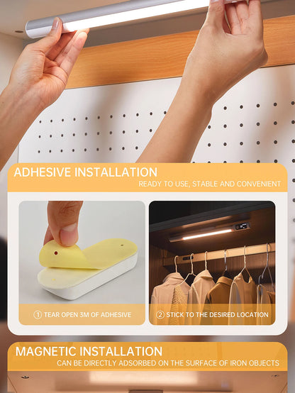 مصباح ليلي مزود بمستشعر حركة - مصباح مكتب وخزانة LED قابل لإعادة الشحن من النوع C مع شاشة رقمية 