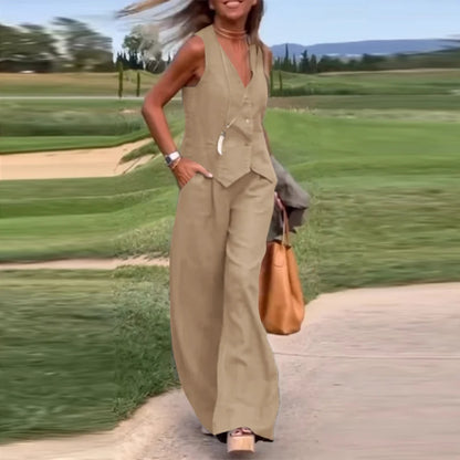 ZANZEA 2025 Elegant Two-Piece Set – Solid Color Vest Top & Wide Leg Pants, Summer Office Chic Outfit (Plus Size)