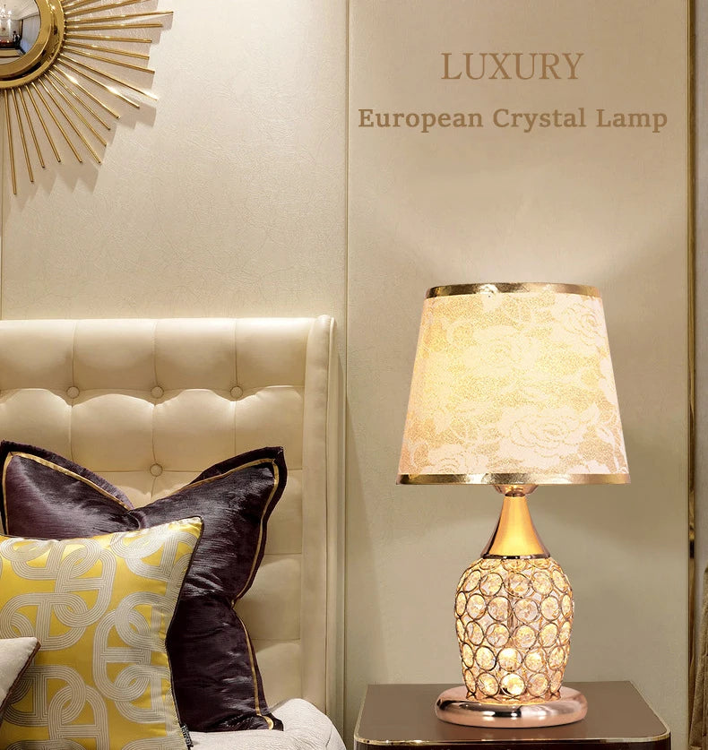 European Crystal Table Lamp – Modern Romantic Bedside Light with Warm Glow & Elegant Decorative Design